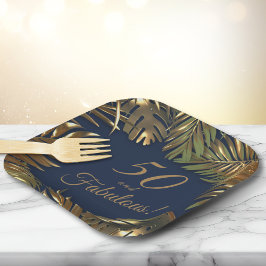 Elegant goud blauw 50 fantastische verjaardag papieren bordje