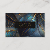 Elegant Goud Blauw Abstract Blad Visitekaartje (Voorkant)