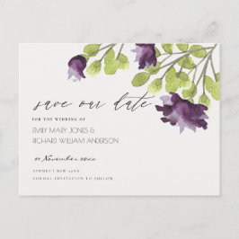 ELEGANT GOUD BLAUW AQUAREL FLORAL SAVE THE DATE AANKONDIGINGSKAART
