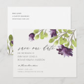 ELEGANT GOUD BLAUW AQUAREL FLORAL SAVE THE DATE AANKONDIGINGSKAART (Voorkant / Achterkant)