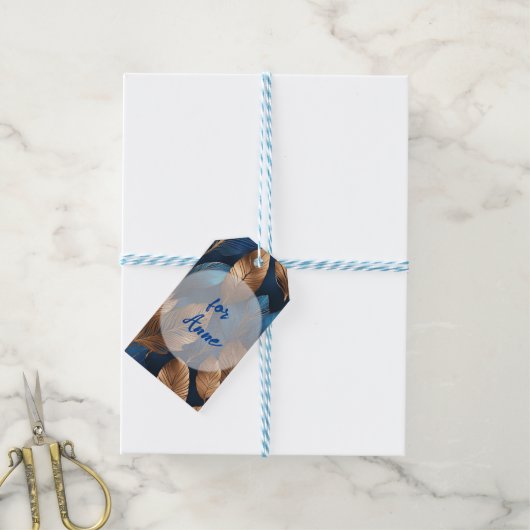 Elegant Goud Blauw Foliage Natuur Ontwerp Cadeaulabel (Met Touw)