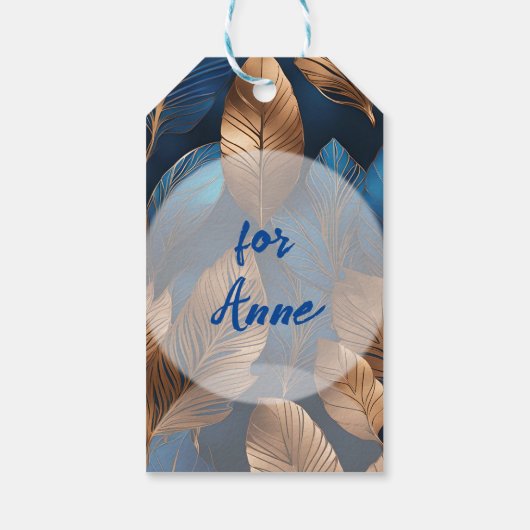 Elegant Goud Blauw Foliage Natuur Ontwerp Cadeaulabel (Achterkant)