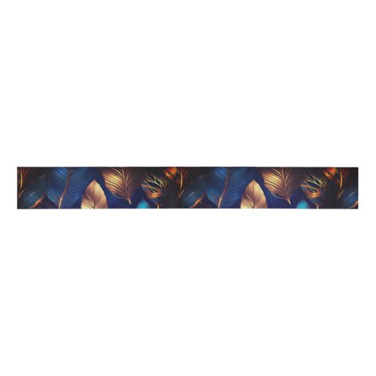 Elegant Goud Blauw Foliage Natuur Ontwerp Grosgrain Lint (Voorkant)