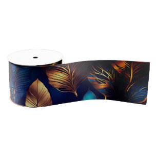 Elegant Goud Blauw Foliage Natuur Ontwerp Grosgrain Lint