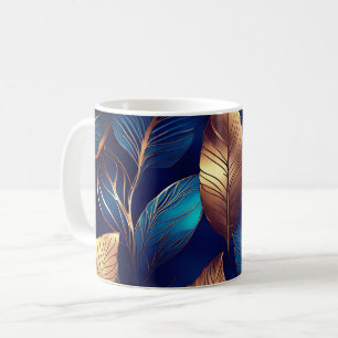 Elegant Goud Blauw Foliage Natuur Ontwerp Koffiemok
