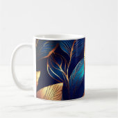 Elegant Goud Blauw Foliage Natuur Ontwerp Koffiemok (Links)