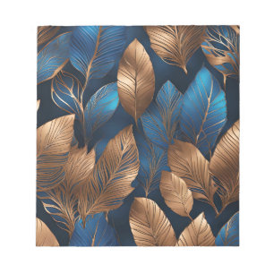 Elegant Goud Blauw Foliage Natuur Ontwerp Notitieblok