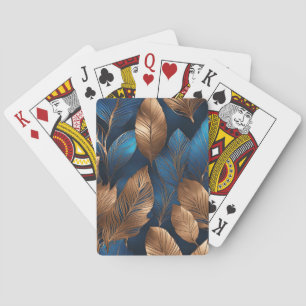Elegant Goud Blauw Foliage Natuur Ontwerp Pokerkaarten