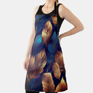 Elegant Goud Blauw Foliage Natuur Ontwerp Schort
