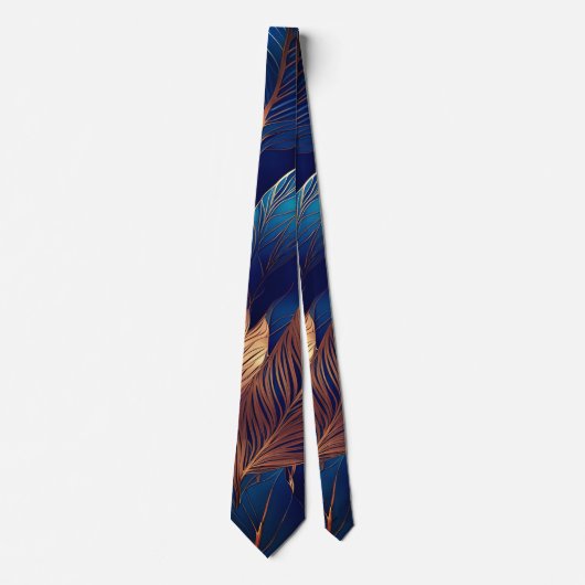 Elegant Goud Blauw Foliage Natuur Ontwerp Stropdas (Voorkant)