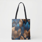 Elegant Goud Blauw Foliage Natuur Ontwerp Tote Bag (Voorkant)