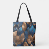 Elegant Goud Blauw Foliage Natuur Ontwerp Tote Bag (Achterkant)