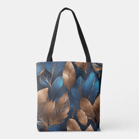 Elegant Goud Blauw Foliage Natuur Ontwerp Tote Bag (Achterkant)