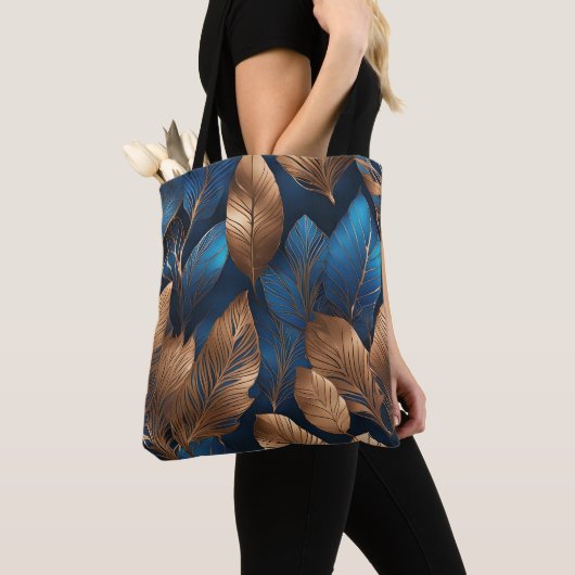 Elegant Goud Blauw Foliage Natuur Ontwerp Tote Bag (Dichtbij)