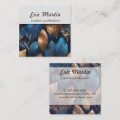 Elegant Goud Blauw Foliage Natuur Ontwerp Vierkante Visitekaartje (Voorkant / Achterkant)