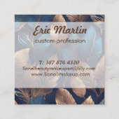 Elegant Goud Blauw Foliage Natuur Ontwerp Vierkante Visitekaartje (Achterkant)