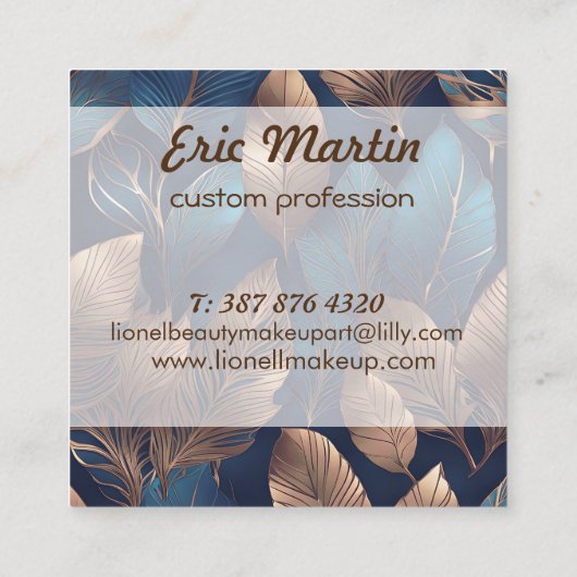 Elegant Goud Blauw Foliage Natuur Ontwerp Vierkante Visitekaartje (Achterkant)
