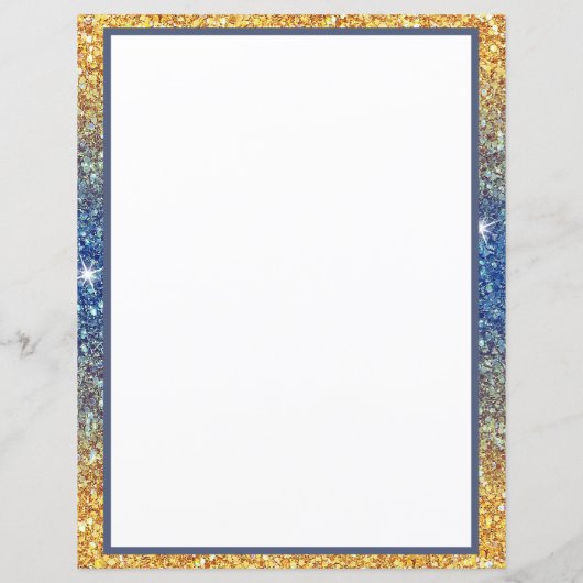 Elegant Goud Blauw Glitter Sparkle Gepersonaliseer (Achterkant)