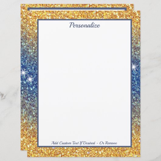 Elegant Goud Blauw Glitter Sparkle Gepersonaliseer (Voorkant / Achterkant)