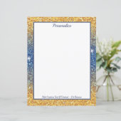 Elegant Goud Blauw Glitter Sparkle Gepersonaliseer (Staand voorkant)