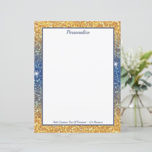 Elegant Goud Blauw Glitter Sparkle Gepersonaliseer (Staand voorkant)