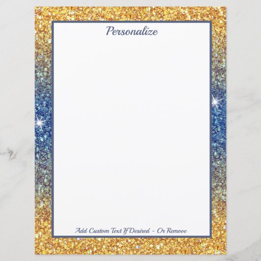 Elegant Goud Blauw Glitter Sparkle Gepersonaliseer (Voorkant)