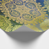Elegant goud blauw groen mandala patroon cadeaupapier (Hoek)