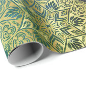 Elegant goud blauw groen mandala patroon cadeaupapier (Rol Hoek)