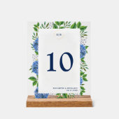 Elegant Goud Blauw Hydrangeas Monogram Bruiloft Acryl Bord (Voorkant)