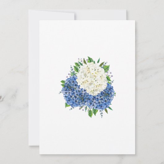 Elegant Goud Blauw Hydrangeas Monogram Bruiloft Kaart (Achterkant)