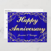 Elegant Goud & Blauw Jubileum Groet Briefkaart (Voorkant / Achterkant)