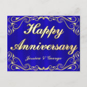 Elegant Goud & Blauw Jubileum Groet Briefkaart (Voorkant)