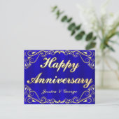 Elegant Goud & Blauw Jubileum Groet Briefkaart (Staand voorkant)