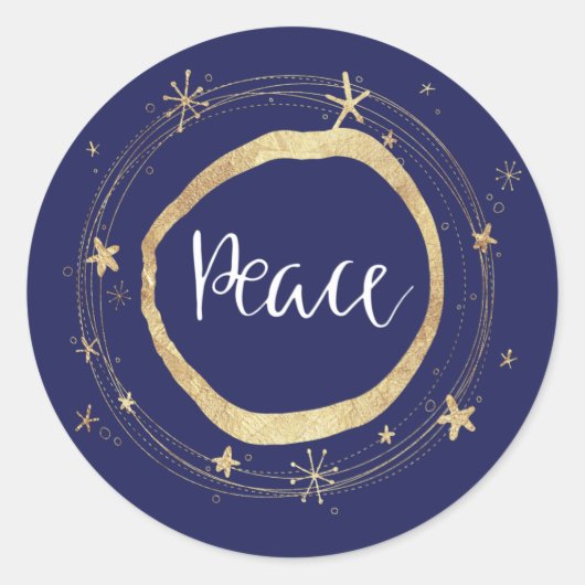 Elegant Goud Blauw Kerstmis Nieuwjaar Vrede Ronde Sticker (Voorkant)