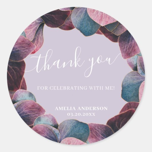 Elegant Goud Blauw Lavendel Paarse Hydrangeas Part Ronde Sticker (Voorkant)