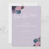Elegant Goud Blauw Lavendel Paarse Hydrangeas Save The Date (Voorkant)
