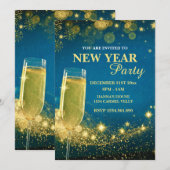Elegant goud & blauw oudjaarsfeest kaart (Voorkant / Achterkant)
