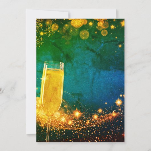 Elegant goud & blauw oudjaarsfeestje kaart (Achterkant)
