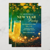 Elegant goud & blauw oudjaarsfeestje kaart (Voorkant / Achterkant)