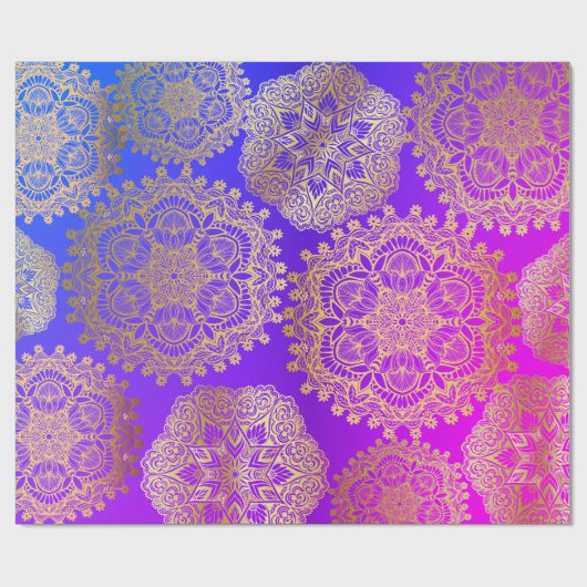 Elegant Goud Blauw Paarse Roze Mandala Patroon Cadeaupapier (Vlak)