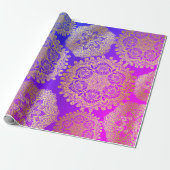 Elegant Goud Blauw Paarse Roze Mandala Patroon Cadeaupapier (Uitgerold)