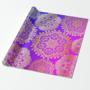 Elegant Goud Blauw Paarse Roze Mandala Patroon Cadeaupapier