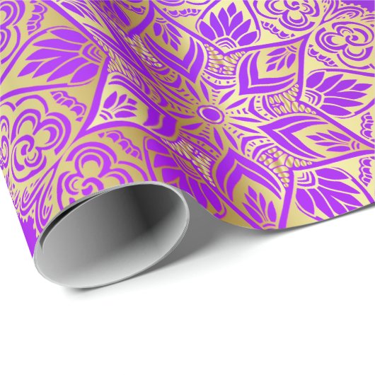 Elegant Goud Blauw Paarse Roze Mandala Patroon Cadeaupapier (Rol Hoek)