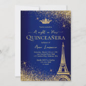 Elegant Goud Blauw Parijs Nachtthema Quinceanera Kaart (Voorkant)