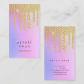 Elegant goud blauw roze diamanten make-up artiest visitekaartje (Voorkant / Achterkant)