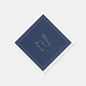 Elegant Goud Blauw Trouwscript Minimalistisch Paar Servet (Hoek)