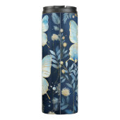 Elegant Goud Blauw Vlinderpatroon op Marine Thermosbeker (Achterkant)