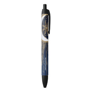 Elegant Goud & Blauw Zon Maan Mandala Doodles Art Zwarte Inkt Pen