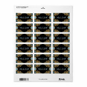Elegant Goud, Blauw & Zwart Bloemen Lijst Etiket (Full Sheet)
