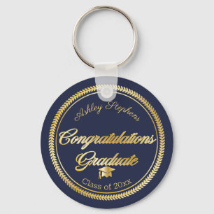 Elegant Goud   Blauwe Graduele Kap Jaar Sleutelhanger